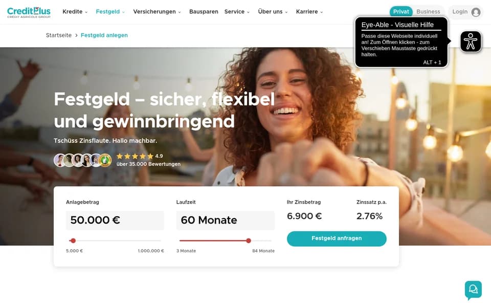 Startseite von CreditPlus Festgeld