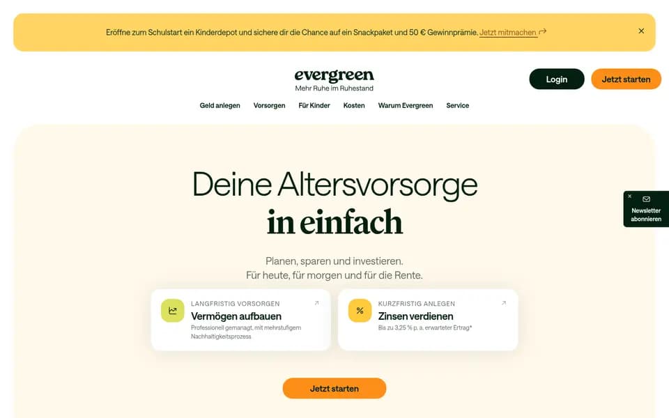 Startseite von Evergreen