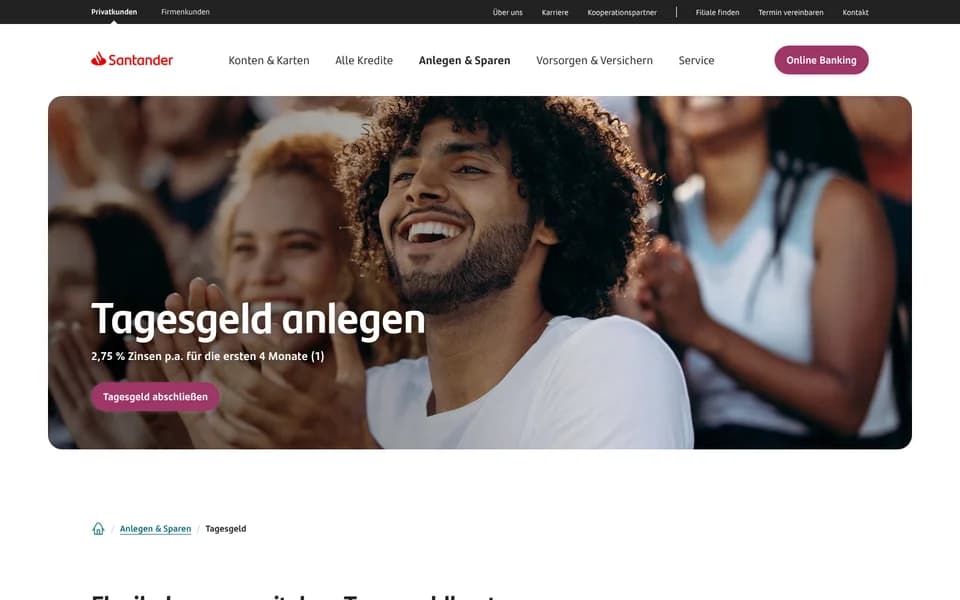 Startseite von Santander