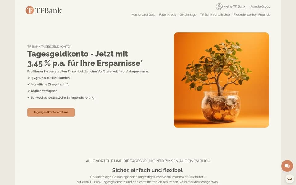 Startseite von TF Bank
