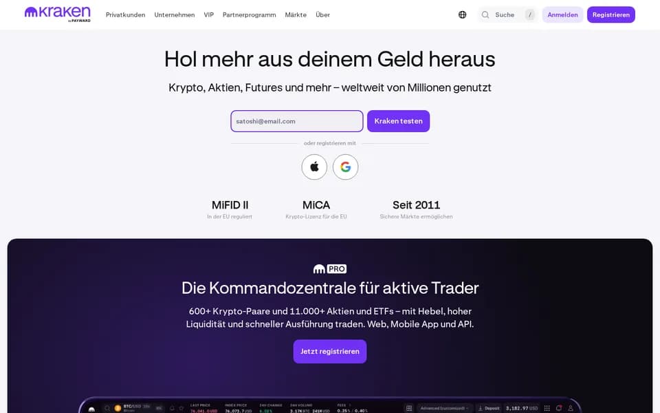 Startseite von Kraken